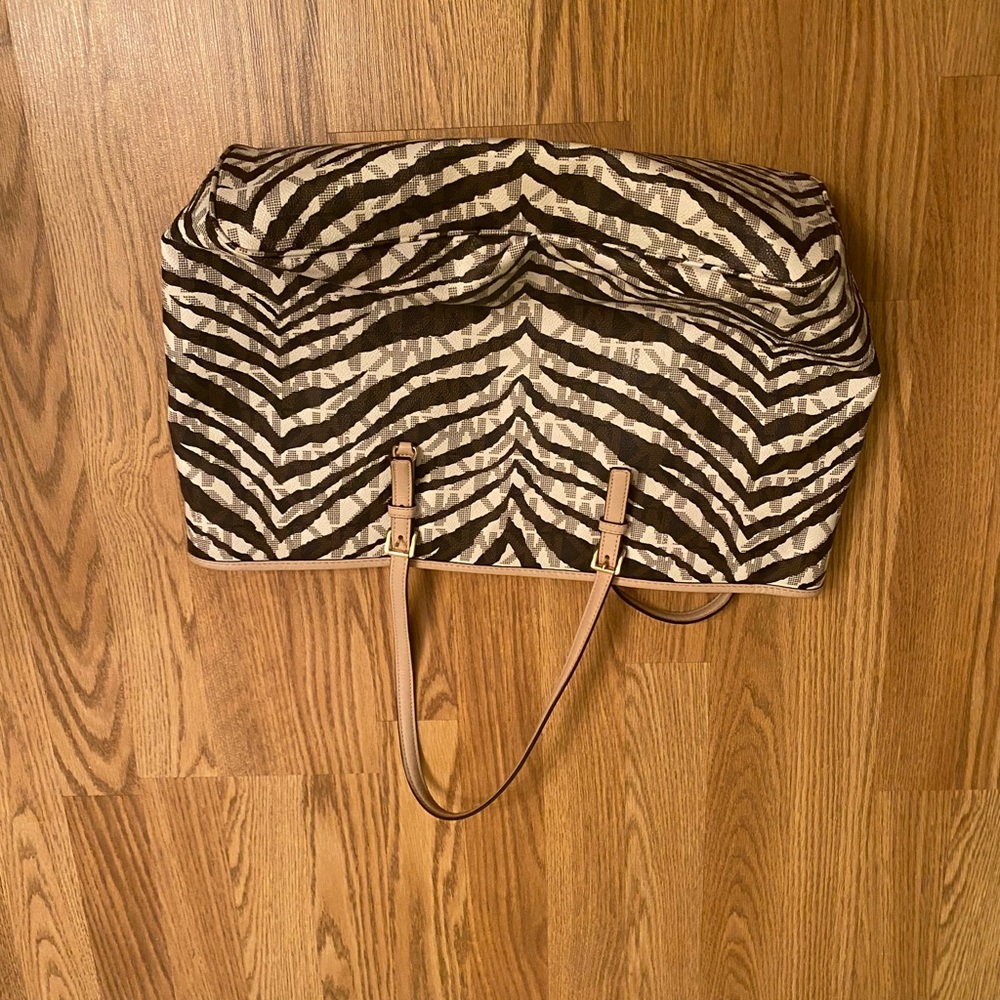 MICHAEL Michael Kors Zebra Stripe Tote with Tan Handles